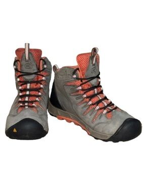 KEEN Voyageur Nubuck Leathet Ankle Hiking Boots Gray Orange | Waterproof | Sz 9